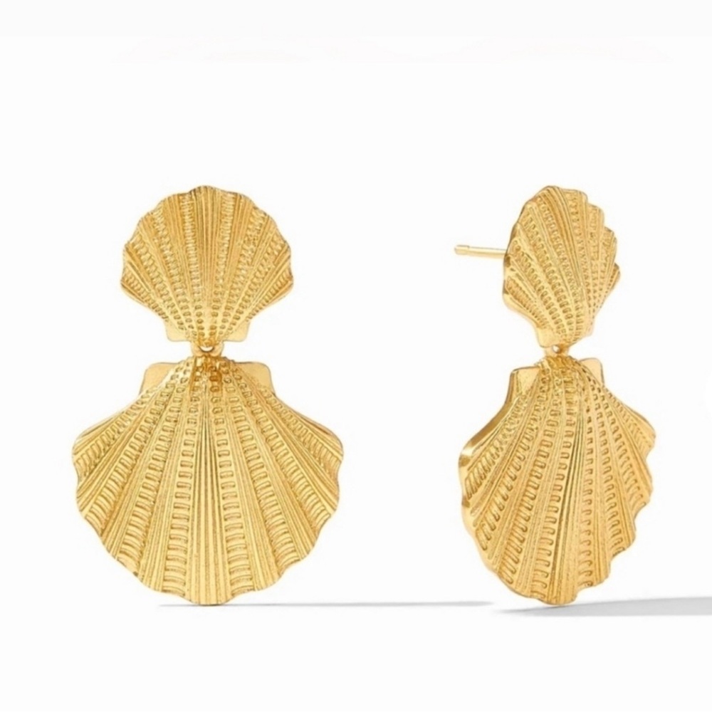 HOUSE OF HARLOW 1960 Gold Tone Clam Shell Pierced Dangle Hanging Earring NIB $75